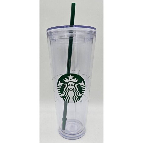 STARBUCKS Venti Tumbler Clear Green Logo Lid 24oz Double Wall Straw Screw on lid - Picture 1 of 6